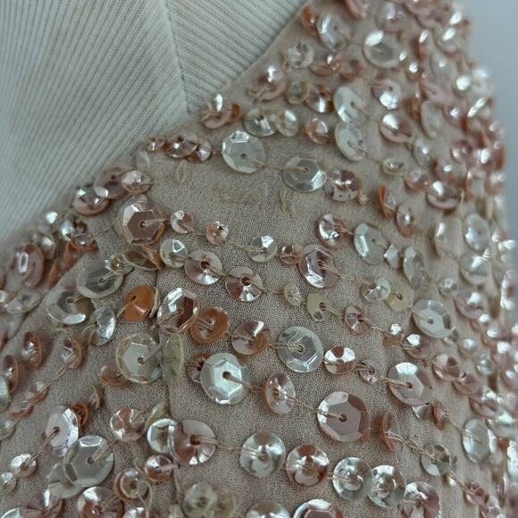 Mac Duggal Nude Sequin Long Sleeve Cocktail Midi Dress 6 - Picture 11 of 12